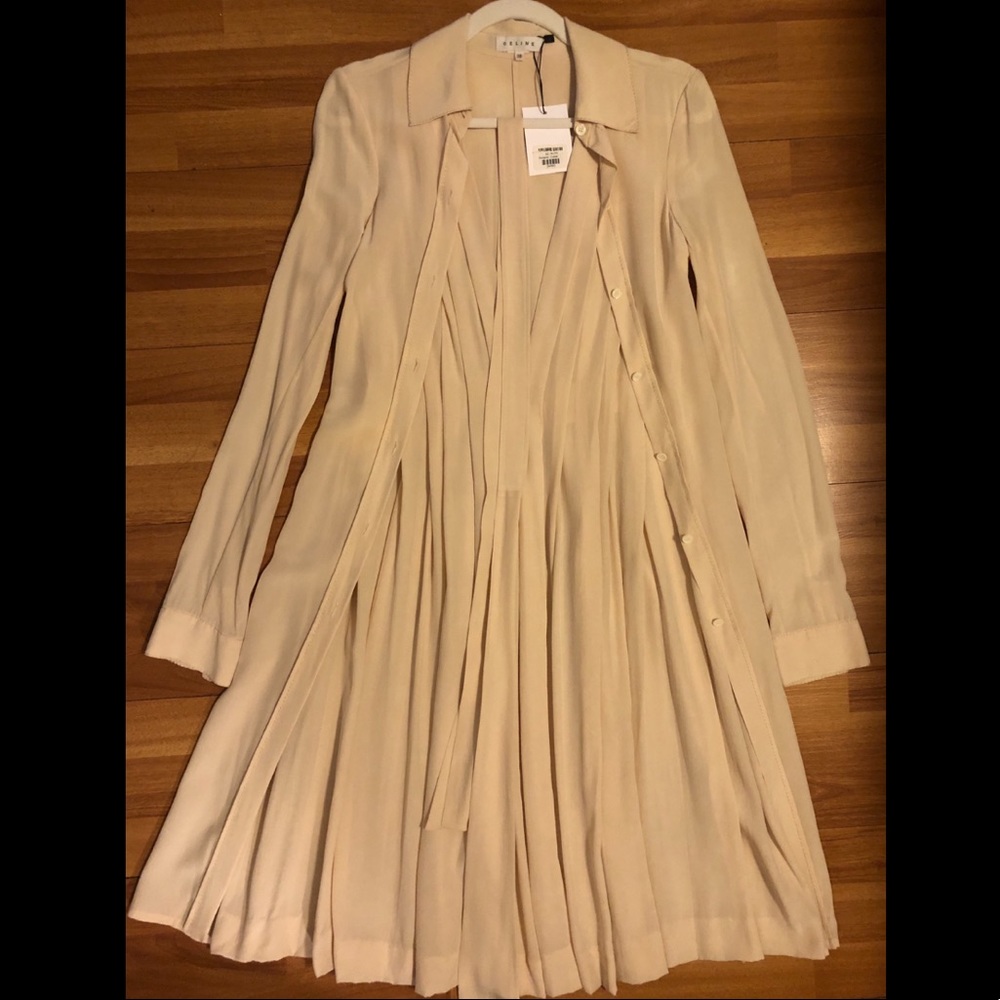 Celine Silk Botton Down Pleated Dress Sz 38